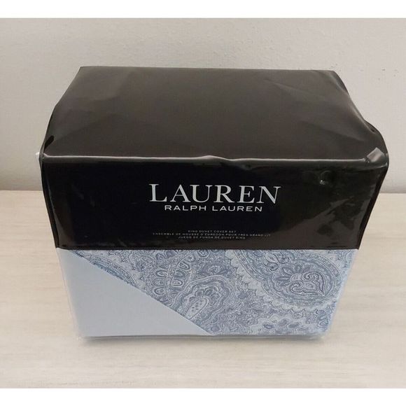 Ralph Lauren LAUREN FLANNEL 100% Cotton Blue BANTRY PAISLEY King Duvet Cover Set - Picture 2 of 10
